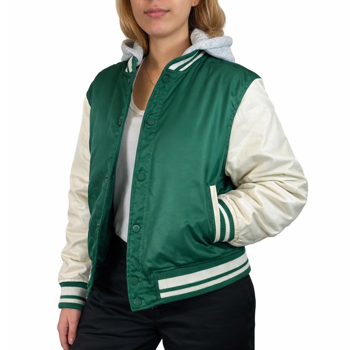 Women's Hooded Varsity Jacket w/ Detachable Hood